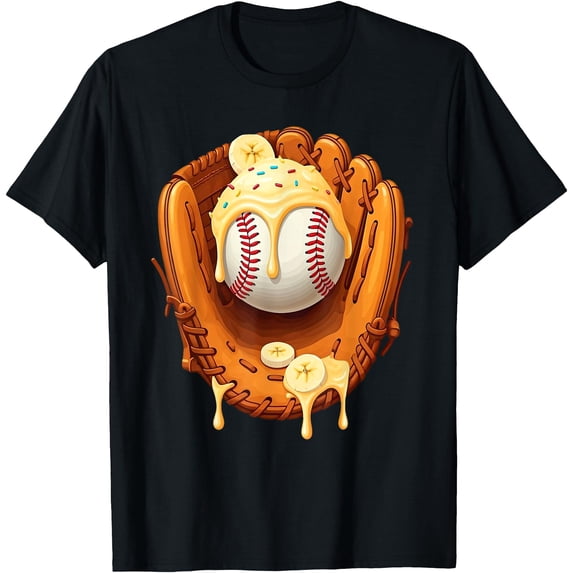 Baseball Ice Cream Drip Baseball Glove Dripping Banana T-Shirt, Unisex ...