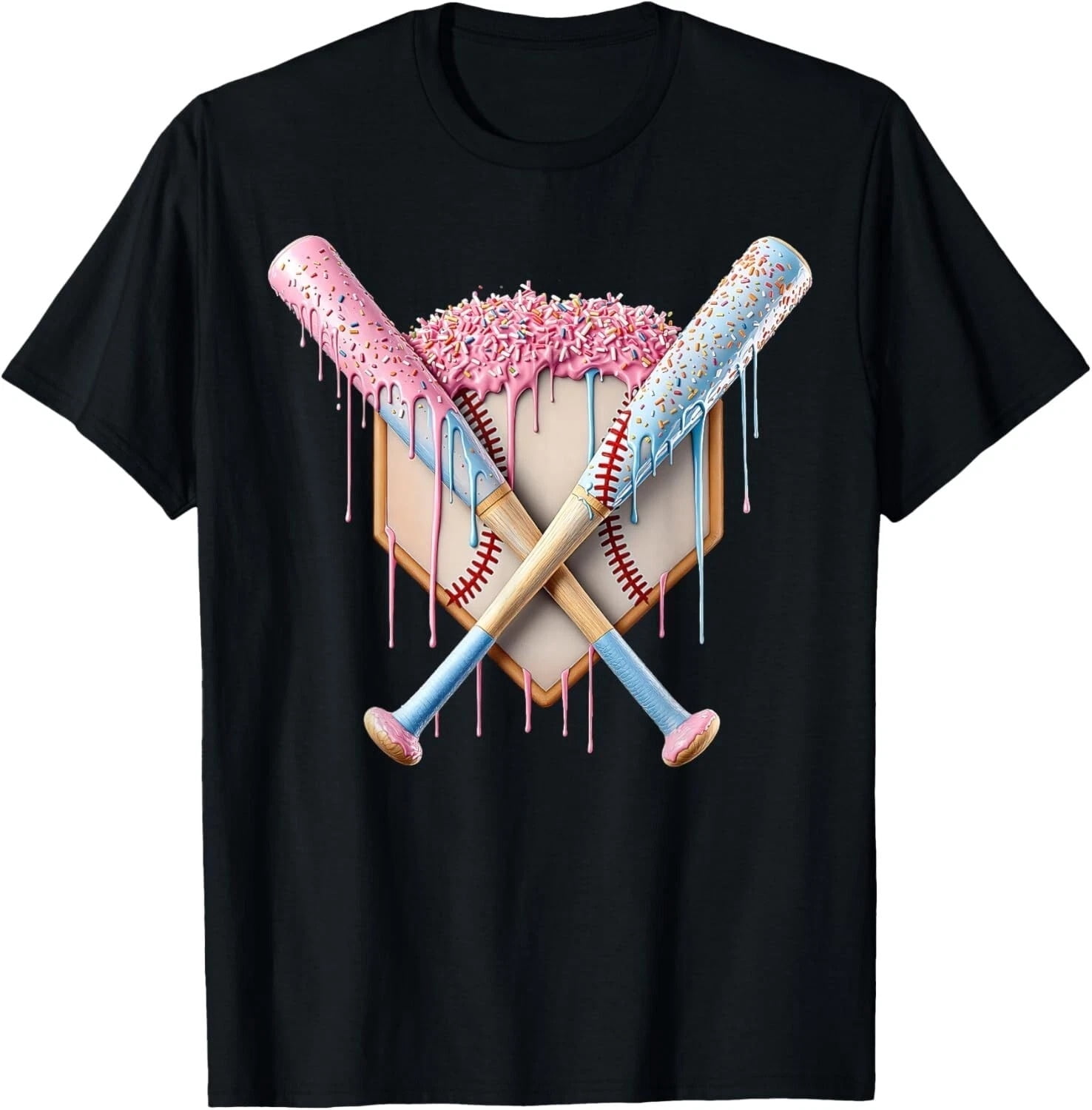 Baseball Ice Cream Drip Graphic T-Shirt, Trendy Baseball Shirt for Men and Women, Unisex Casual Sports Tee