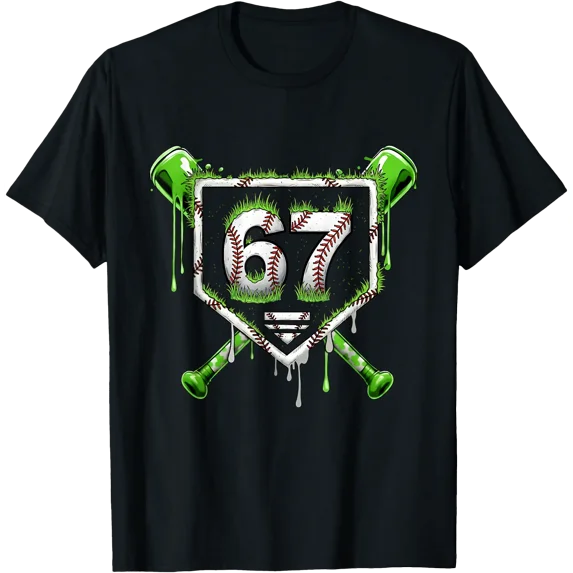 Baseball Ice Cream Drip Number 67 Player 67th Birthday Kids T-Shirt