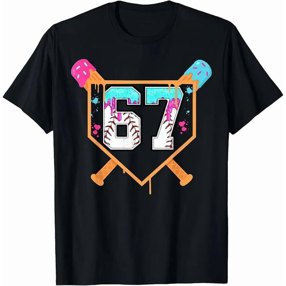 Baseball Ice Cream Drip Number 67 Player Six Seven Meme 6 7 T-Shirt