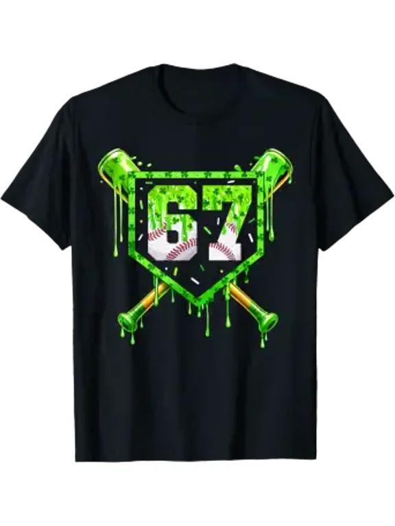 Baseball Ice Cream Drip Shamrocks 6 7 Meme St. Patrick'S Day T-Shirt