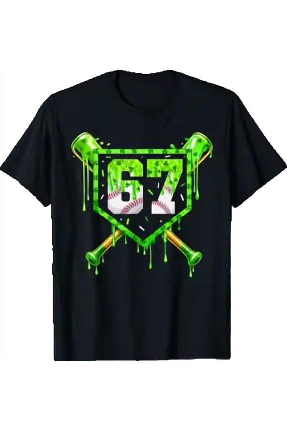 Baseball Ice Cream Drip Shamrocks 6 7 Meme St. Patrick'S Day T-Shirt