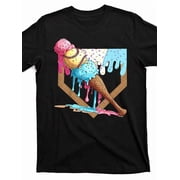 Baseball Ice Cream Dripping Baseball Home Plate Drip Design Street Trending Style Casual Tee MenS Comfortable Cotton Round Neck Short Sleeves T-Shirt