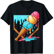 Baseball Ice Cream Dripping Funny Baseball Tee For Men Boys T-Shirt