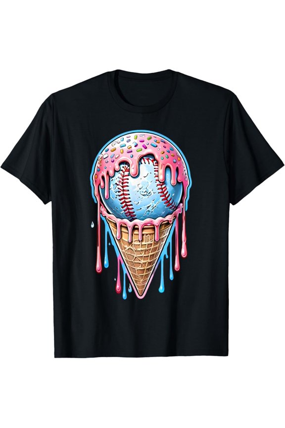 Baseball Ice Cream Sprinkles Drippy Unisex Men Women T-Shirt S-5XL Best Birthday Gifts, Unisex T-Shirt