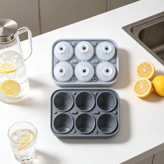 Baseball Ice Cube Tray with 6 Ball Compartments for Cocktails Soda and Summer Drinks Reusable Plastic Kitchen Freezer Mold