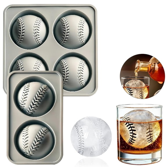 Baseball Ice Mold,Baseball Silicone Fun Shapes Whiskey Ice Mold with Funnel,Large Whiskey Ice Cube Tray,Easy Release Large Ice Sphere Mold for Whiskey,Cocktails,Bourbon,Reusable Ice Cube Tray,4Balls