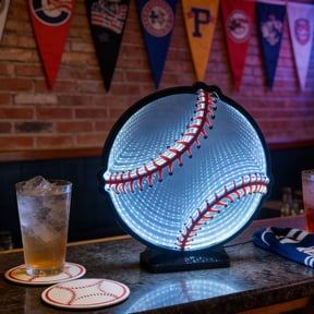 Baseball Infinity Mirror Light, LED Infinity Mirror Night Light with Endless Stadium Tunnel Effect, USB Powered LED Lights for Man Cave & Game Room Decor, Gift for Boys Men