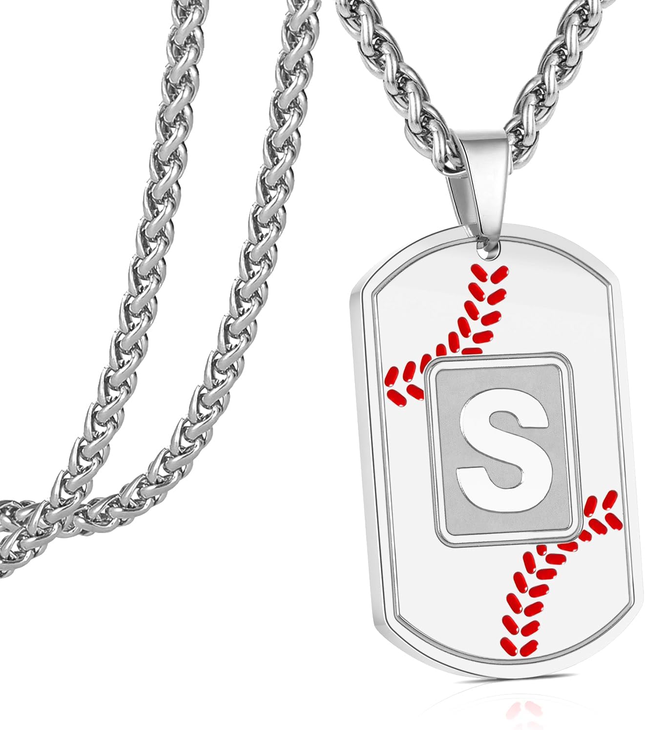 Baseball Initial AZ Letter Necklace Dog Tag for Men Boys Son Boyfriend