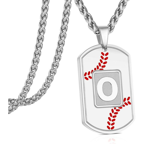 Baseball Initial A-Z Letter Necklace Dog Tag for Men Son Boyfriend Stainless Steel Pendant Sports Athletes Jewelry Gifts 24 Inch Chain
