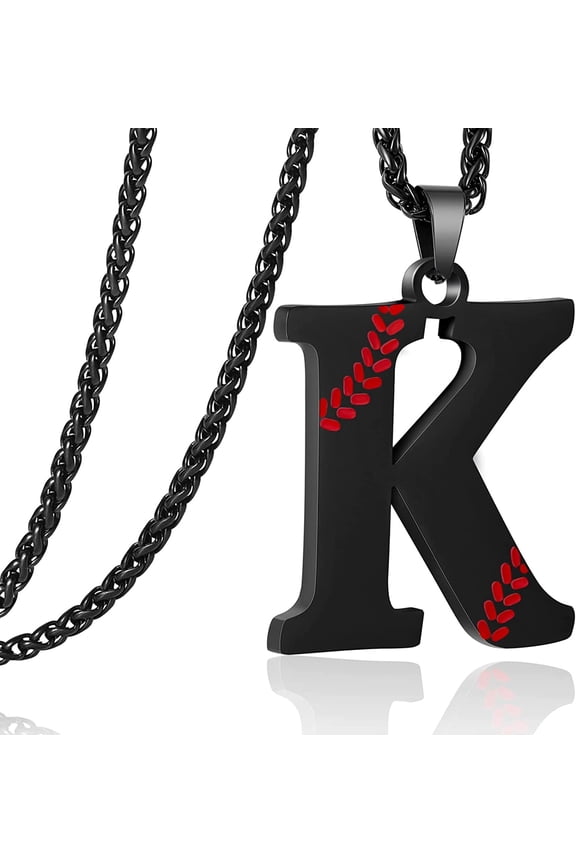 Baseball Initial Necklace for Men Stainless Steel Baseball Letter Pendant Chain Personalized Baseball Gift for Men(Black)