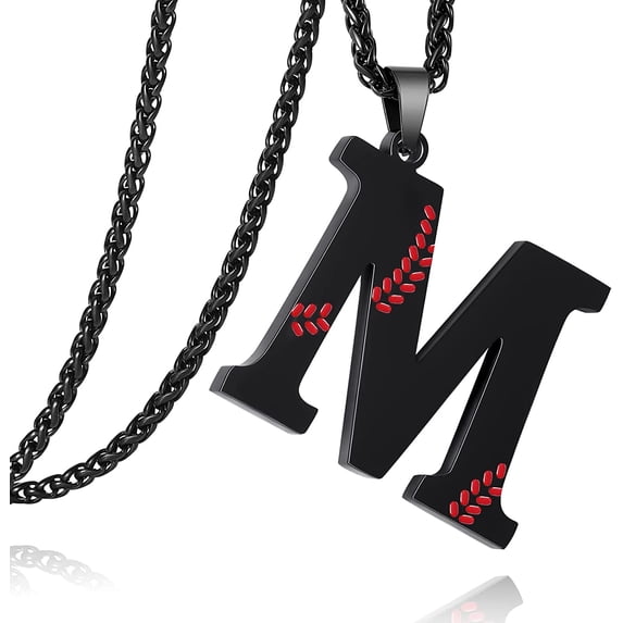 Baseball Initial Necklace for Men Stainless Steel Baseball Letter Pendant Chain Personalized Baseball Gift for Men(Black)