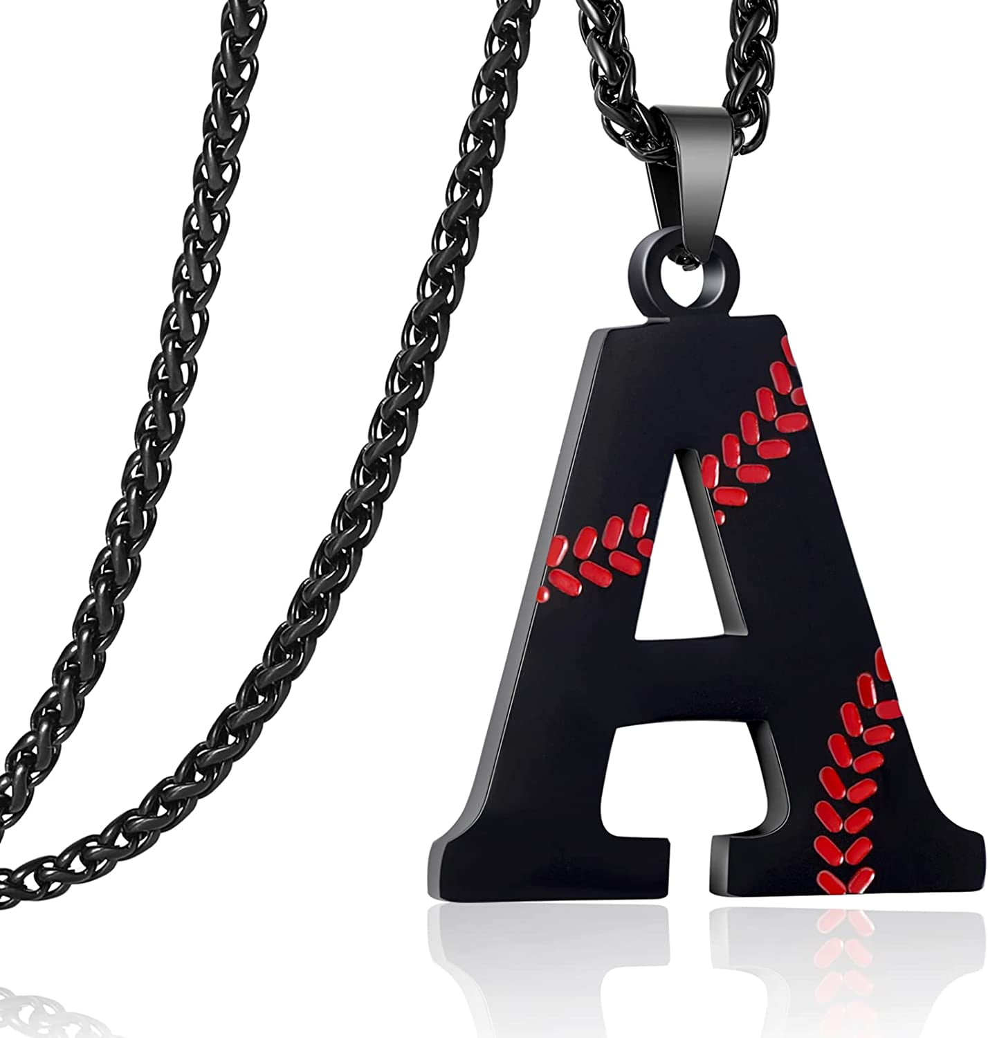Baseball Initial Necklace for Boys Men Stainless Steel Baseball Letter Pendant Chain