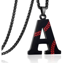 Baseball Initial Necklace for Boys Men Stainless Steel Baseball Letter Pendant Chain Personalized Baseball Gift for Men (Black)