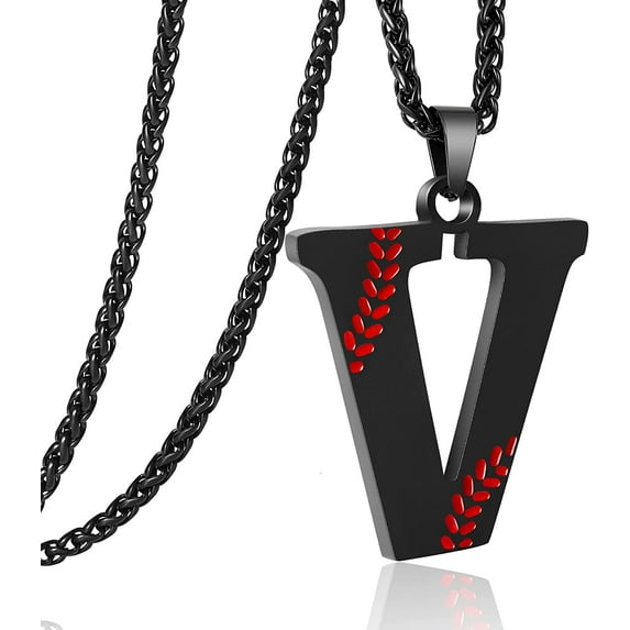 Baseball Initial Necklace for Men Stainless Steel Baseball Letter Pendant Chain Personalized Baseball Gift for Men(Black)