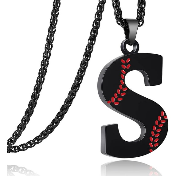 Baseball Initial Necklace for Men Stainless Steel Baseball Letter Pendant Chain Personalized Baseball Gift for Men(Black)