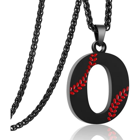 Baseball Initial Necklace for Men Stainless Steel Baseball Letter Pendant Chain Personalized Baseball Gift for Men(Black)