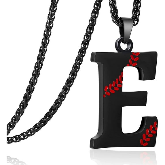 Baseball Initial Necklace for Men Stainless Steel Baseball Letter Pendant Chain Personalized Baseball Gift for Men(Black)