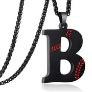 APSVO Baseball Initial Necklace for Men Stainless Steel Baseball Letter Pendant Chain Personalized Baseball Gift for Men(Black)
