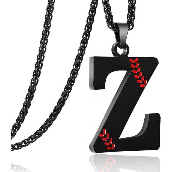 Baseball Initial Necklace for Men Stainless Steel Baseball Letter Pendant Chain Personalized Baseball Gift for Men(Black)