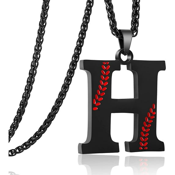 Baseball Initial Necklace for Men Stainless Steel Baseball Letter Pendant Chain Personalized Baseball Gift for Men(Black)