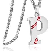 Apsvo Baseball Initial Necklace for Men Stainless Steel Baseball Letter Pendant Chain Personalized Baseball Gift for Men (Silver)
