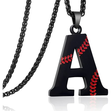 Baseball Initial Necklace for Men Stainless Steel Baseball Letter Pendant Chain Personalized Baseball Gift for Men(Black)