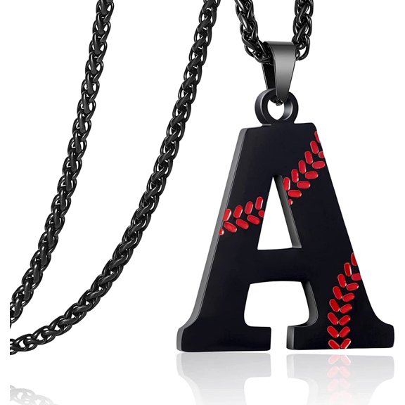 Baseball Initial Necklace for Men Stainless Steel Baseball Letter Pendant Chain Personalized Baseball Gift for Men(Black)