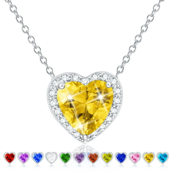 APSVO Love Heart Necklaces for Women Girls CZ S925 Sterling Silver November Birthstone Pendant with Yellow Citrine Topaz Birthday Valentines Day Jewelry Gifts Teen Her Adults Girlfriend Kids Ideas