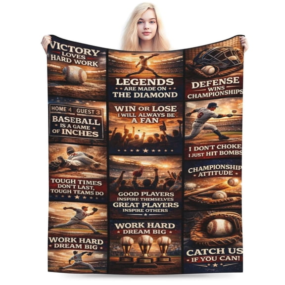 Baseball Inspirational Blanket Gift for Baseball Fans Cozy Soft Throw Blanket Motivational Sports Pattern Home Decor 50x40