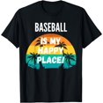 thumbnail image 1 of Baseball Is My Happy Place, Vintage Retro Sunset Design T-Shirt, 1 of 3