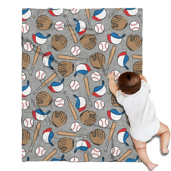 Baseball Items Pattern Blanket,Comfortable Soft Lamb Wool Throw Blanket,All Season,Warm Lightweight Blankets for Sofa Bed Couch Living Room Chair,30"x40"