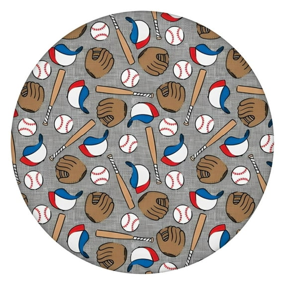 Baseball Items Pattern Round Fitted Tablecloth with Elastic Edge,Dining Table Cover Waterproof,Outdoor Round Tablecloth for Camping,Dining,Indoor and Outdoor