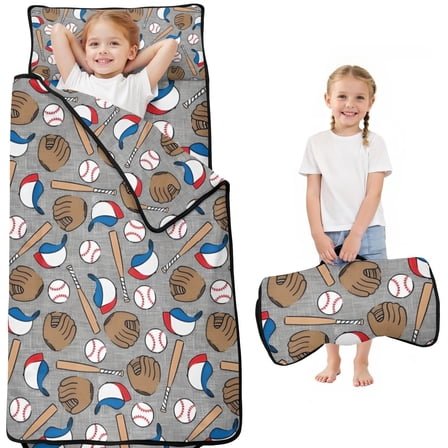 Baseball Items Pattern Toddler Nap Mats for Kids Preschool,Sleeping Mat Bag or Kids,Toddler Sleeping Bag,Toddler Nap Mat or Daycare
