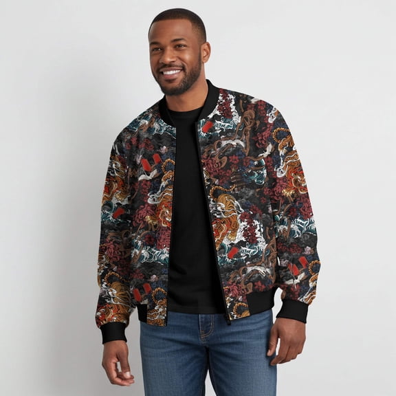 Baseball Jacket/Outerwear 100% Polyester Black Men/Women Unisex Aloha Tiger In The Mist