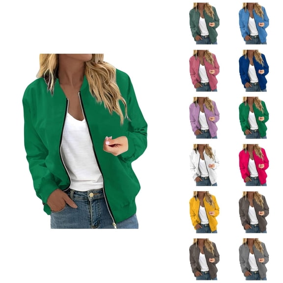 Baseball Jacket for Women 2025 Fall Long Sleeve Lightweight Plain Zip Up Casual Jackets Coat Outerwear