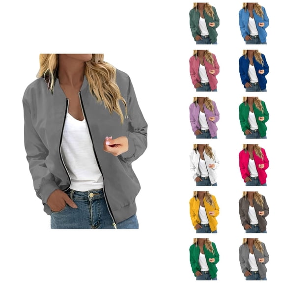 Baseball Jacket for Women 2025 Fall Long Sleeve Lightweight Plain Zip Up Casual Jackets Coat Outerwear