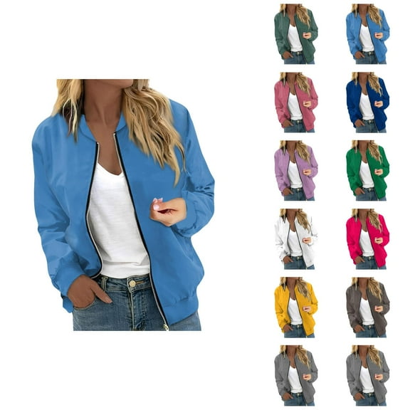 Baseball Jacket for Women 2025 Fall Long Sleeve Lightweight Plain Zip Up Casual Jackets Coat Outerwear