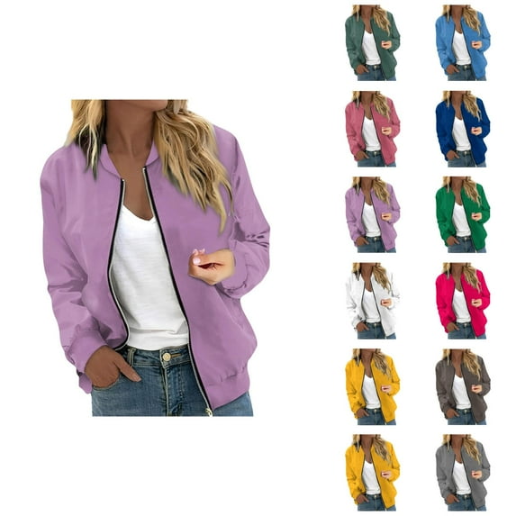 Baseball Jacket for Women 2025 Fall Long Sleeve Lightweight Plain Zip Up Casual Jackets Coat Outerwear