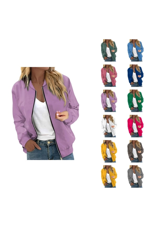 Baseball Jacket for Women 2025 Fall Long Sleeve Lightweight Plain Zip Up Casual Jackets Coat Outerwear