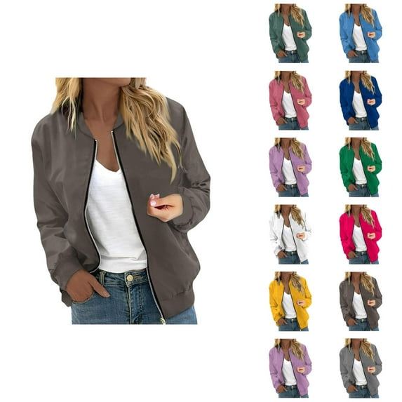 Baseball Jacket for Women 2025 Fall Long Sleeve Lightweight Plain Zip Up Casual Jackets Coat Outerwear