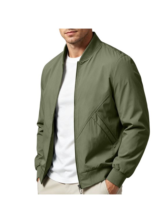 Baseball Jackets For Men Stand Up Collar Windproof Zipper Jacket with Pocket Solid Color Long Sleeved Loose Windbreaker Jacket For Commute Casual Outings