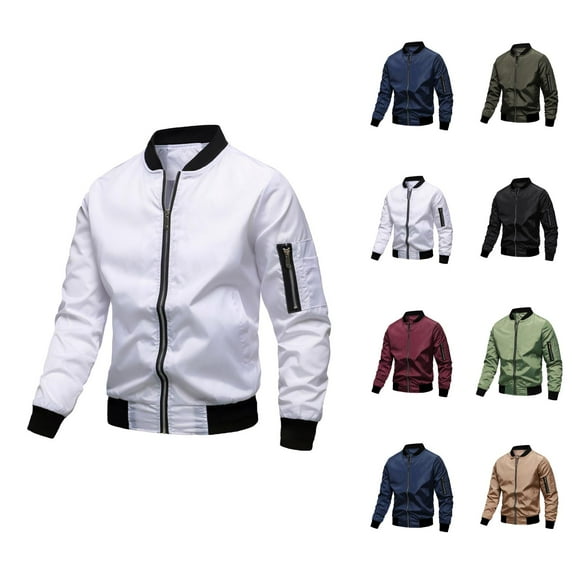 Baseball Jackets for Men 2025 Fall Winter Casual Plain Long Sleeve Zip Up Jacket with Pockets Outerwear Coat