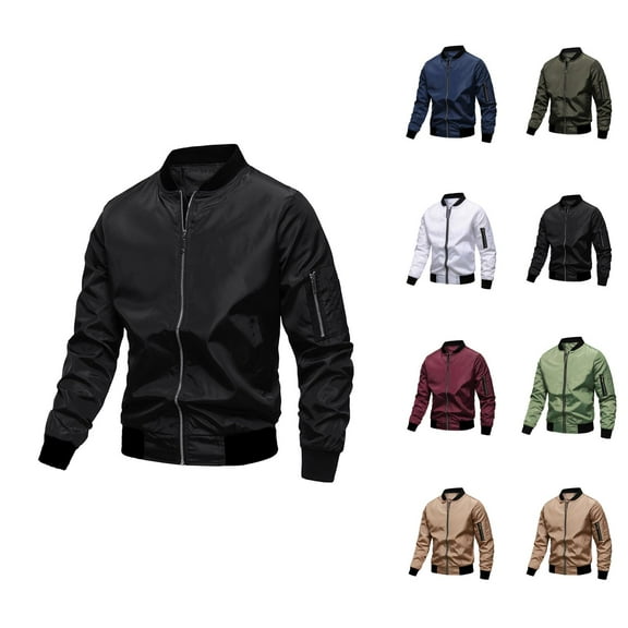 Baseball Jackets for Men 2025 Fall Winter Casual Plain Long Sleeve Zip Up Jacket with Pockets Outerwear Coat