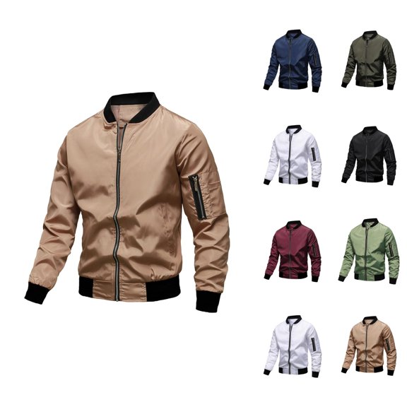 Baseball Jackets for Men 2025 Fall Winter Casual Plain Long Sleeve Zip Up Jacket with Pockets Outerwear Coat