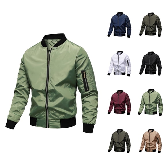 Baseball Jackets for Men 2025 Fall Winter Casual Plain Long Sleeve Zip Up Jacket with Pockets Outerwear Coat