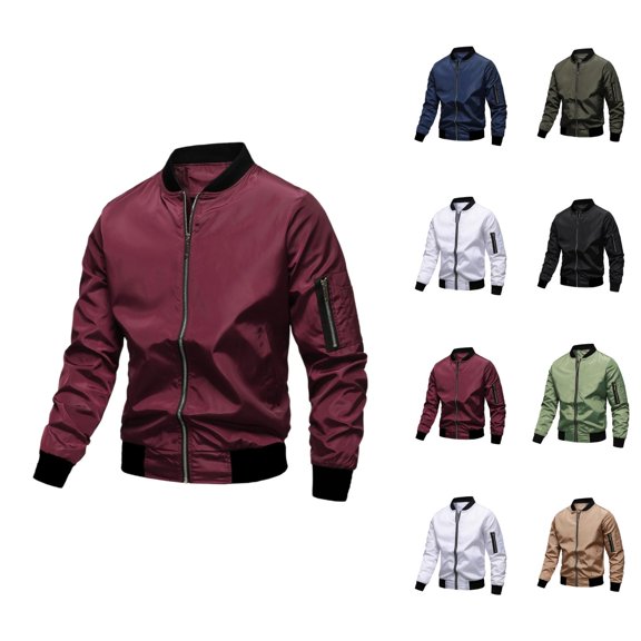 Baseball Jackets for Men 2025 Fall Winter Casual Plain Long Sleeve Zip Up Jacket with Pockets Outerwear Coat