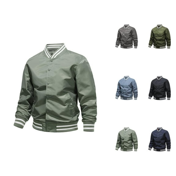Baseball Jackets for Men 2025 Lightweight Long Sleeve Stand Collar Button Down Jacket with Pockets Outerwear Coat