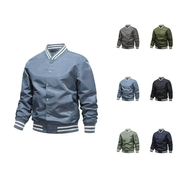 Baseball Jackets for Men 2025 Lightweight Long Sleeve Stand Collar Button Down Jacket with Pockets Outerwear Coat