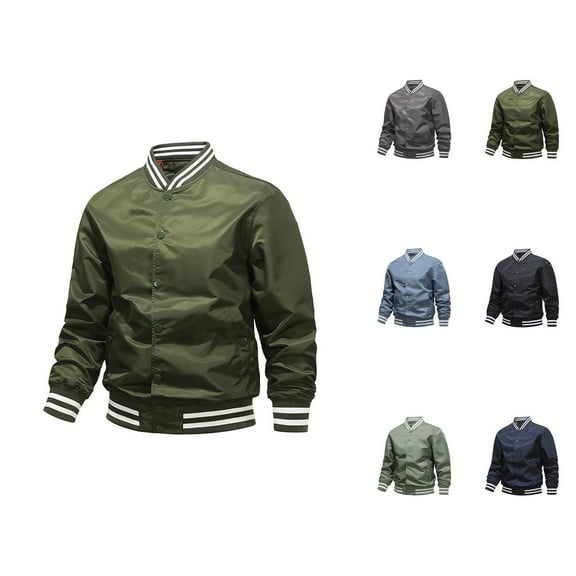 Baseball Jackets for Men 2025 Lightweight Long Sleeve Stand Collar Button Down Jacket with Pockets Outerwear Coat